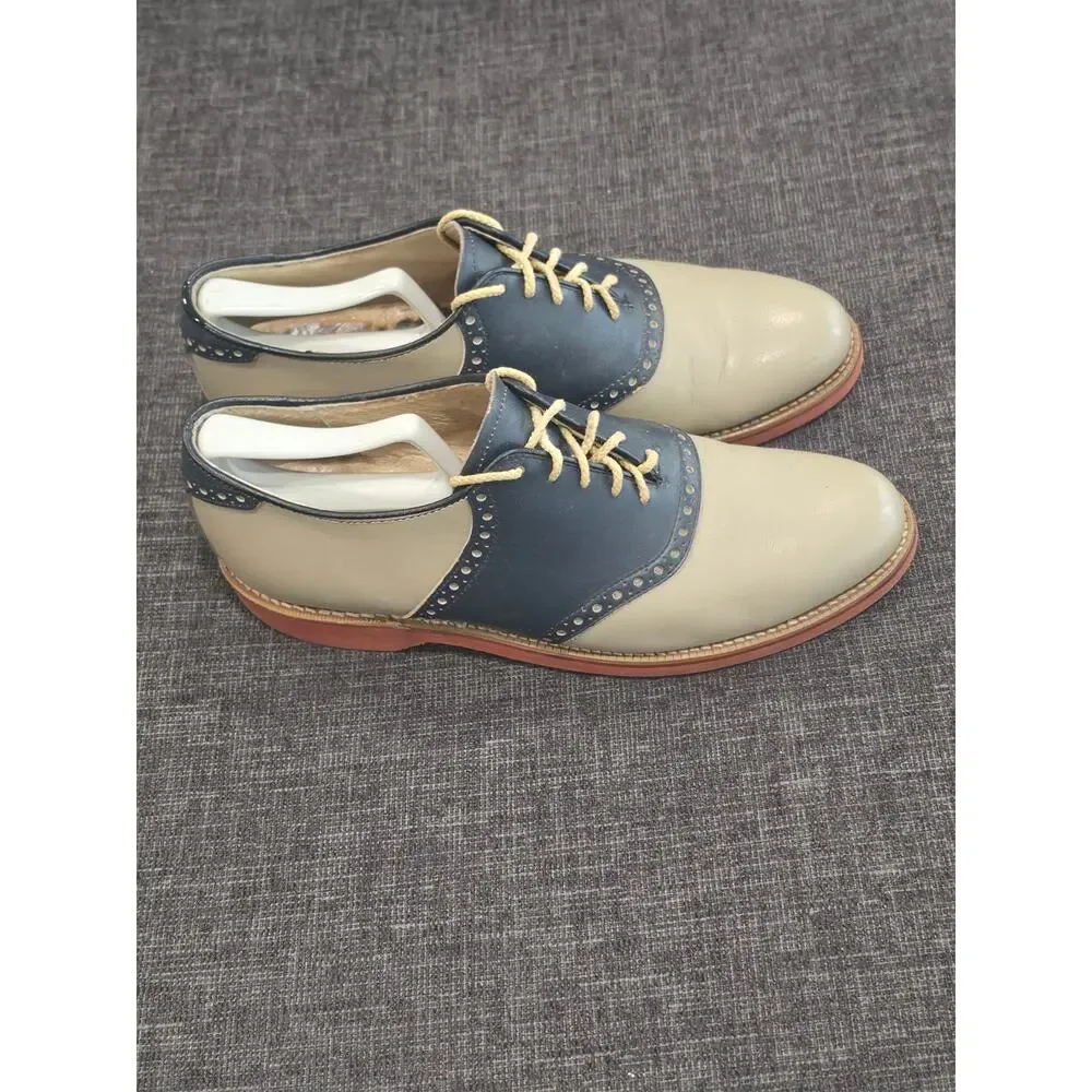 Vintage Dexter USA Saddle Shoes Men 10 Two Tone Leather Oxfords Cream Navy W758